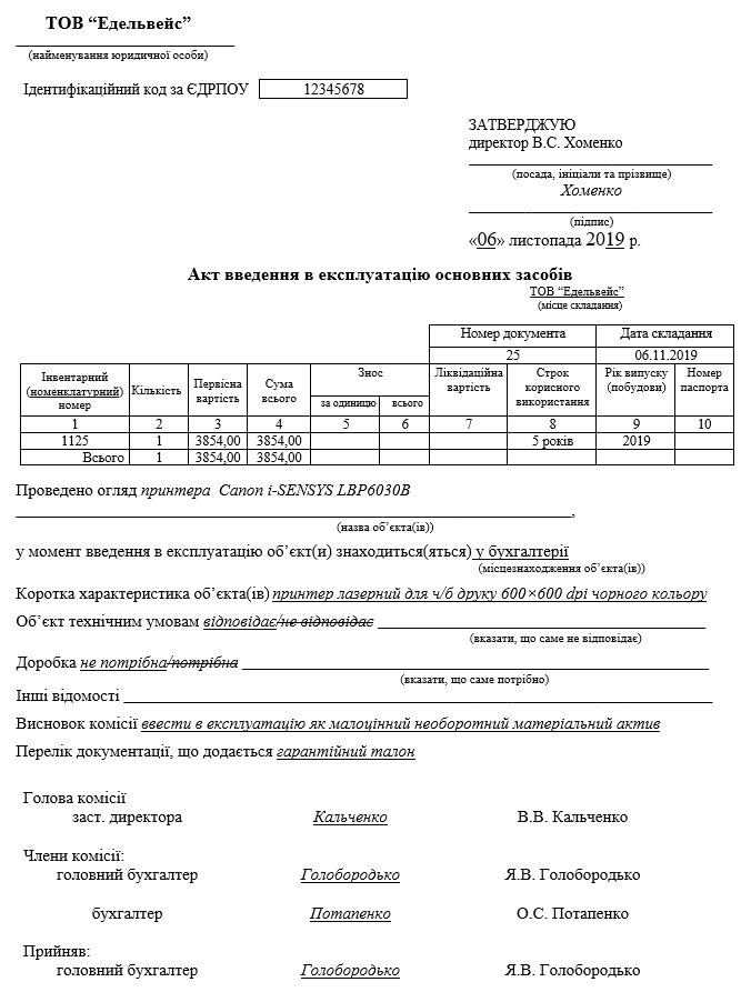 Наказ про введення в експлуатацію МНМА 